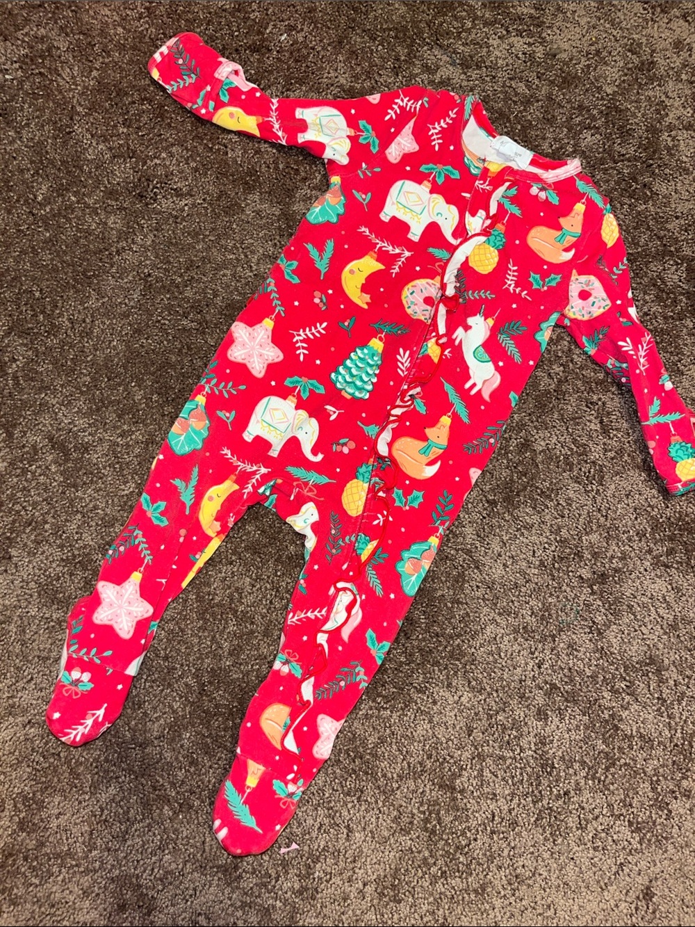 Angel Dear Bright Red Holiday Animal Print Footed One-Piece